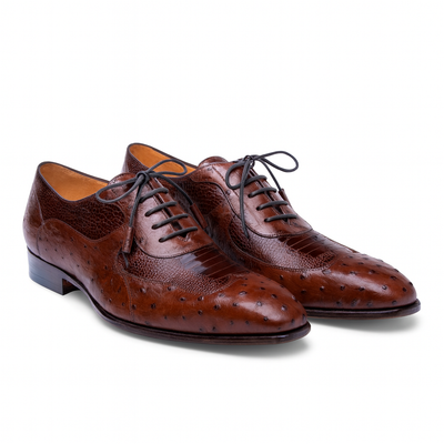 Mens Mezlan Getty Ostrich Wingtip Dress Shoe in Cognac
