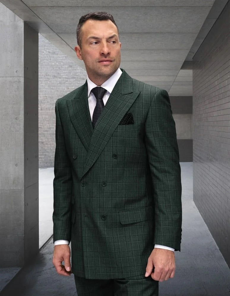Statement Men's Outlet 2-Piece 100% Wool Double-Breasted Plaid Fashion Suit 2 COPELO-BLACK-34S  - from alligatorwarehouse.com