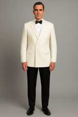 Ivory Double Breasted Tuxedo Dinner Jacket - Cream Dinner Jacket - Off White Tuxedos