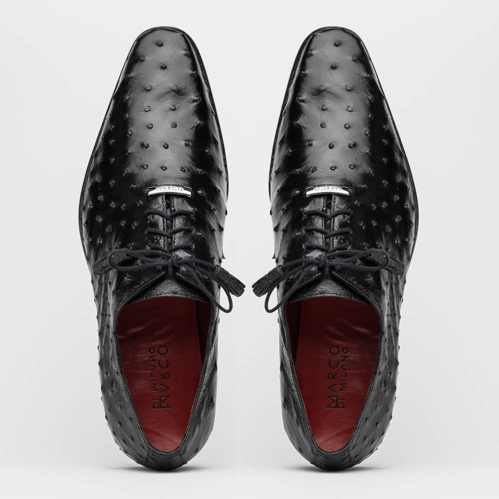 Marco Di Milano Criss Black Ostrich Quill Dress Shoe Oxfords 4 CRISS_OSTRICH_BLACK_8  - from alligatorwarehouse.com