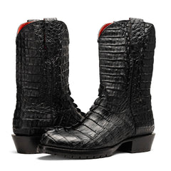 Marco Di Milano Marlboro Black Hornback Crocodile Tail Tractor Sole Cowboy Boots