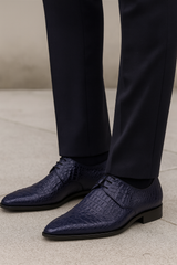 Men's Navy Crocodile & Calfskin Leather Slip-On Dress Loafers