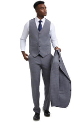 Men's Stacy Adams Modern Fit Vested Suit in Light Grey Micro Check Plaid