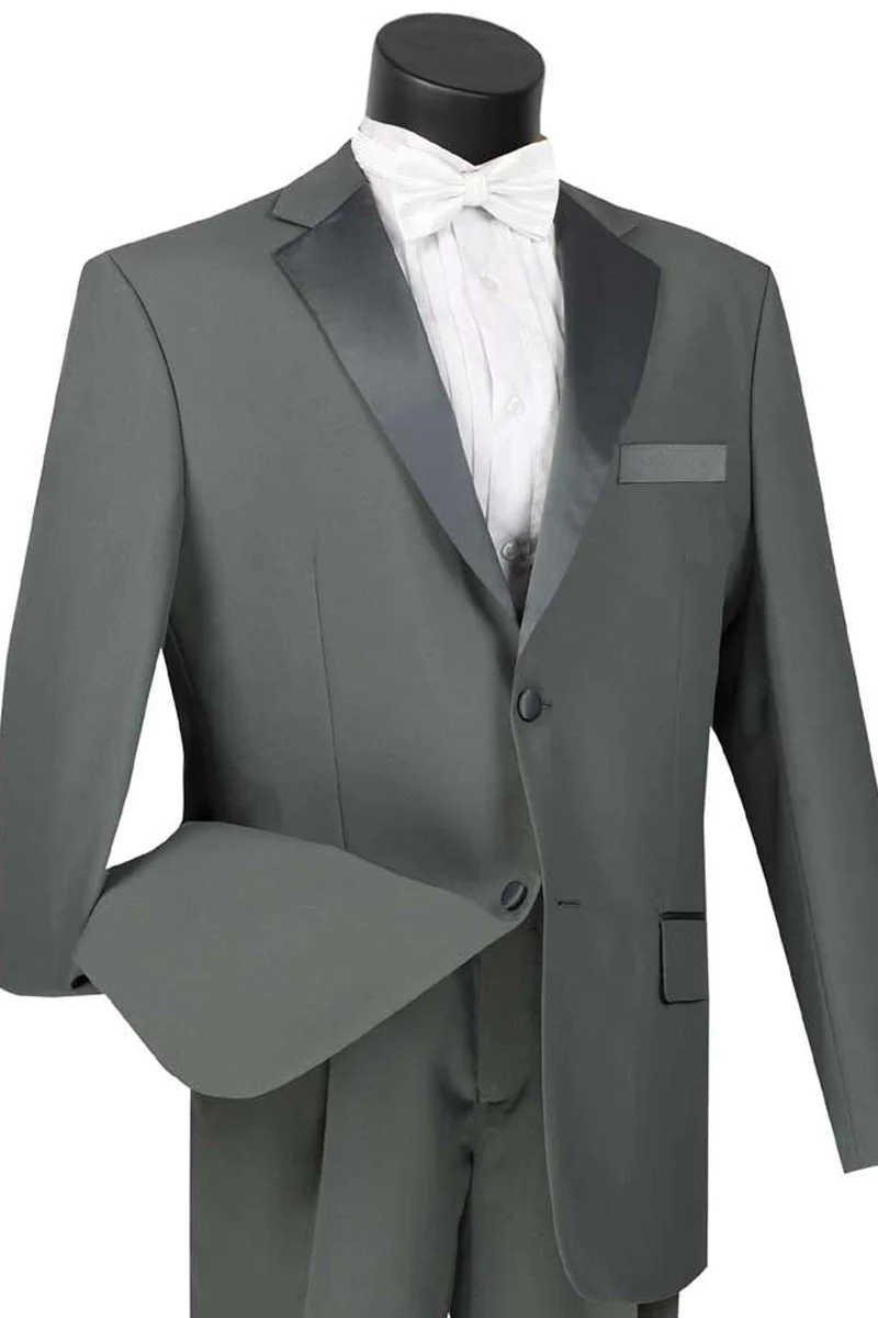 Mens Gray Tuxedo - Grey Wedding Suit-Mens Classic 2 Button Rayon Fabric Tuxedo In Grey