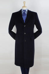 Pure Wool Full-Length Men’s Navy Overcoat – Classic Winter Dress Coat