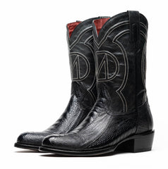 Marco Di Milano Denver Black Ostrich Leg Round Toe Cowboy Boots