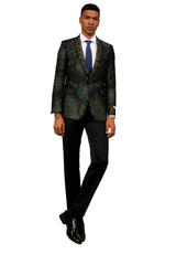 Men's Stacy Adam's Designer Prom & Wedding Tuxedo Jacket In Green & Gold Floral Paisley
