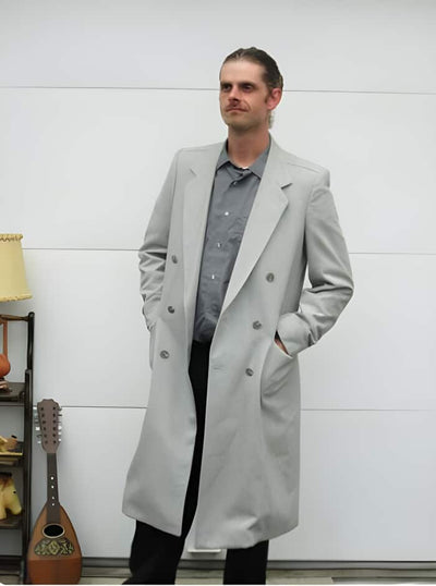 Double Breasted Long men's Dress Topcoat - Winter coat Wool Light Grey Overcoat 1   - from alligatorwarehouse.com
