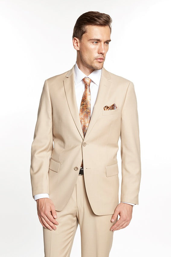 Mantoni Suit - Wool Suit - Business Suit Solid Beige