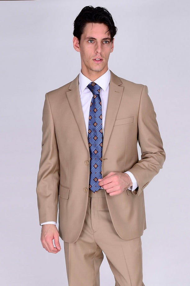 Mantoni Suit - Wool Suit - Business Suit Solid Camel