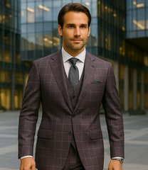 Wool Suit - Italian Made Business Suit by Statement Men's 3 Piece 100% Wool Modern Fit Suit - Fashion Pattern