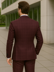 Wool Suit - Italian Made Business Suit by Statement Men's 3 Piece 100% Wool Modern Fit Suit - V-Neck Double Breasted Vest