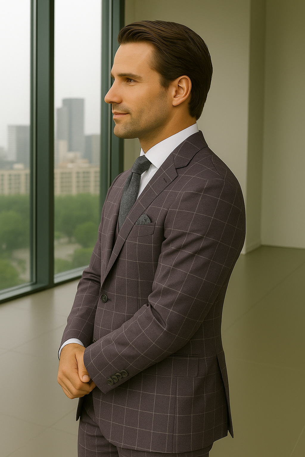 Wool Suit - Italian Made Business Suit by Statement Men's 3 Piece 100% Wool Modern Fit Suit - Fashion Pattern 9 ANGEL-3_Charcoal_38R  - from alligatorwarehouse.com