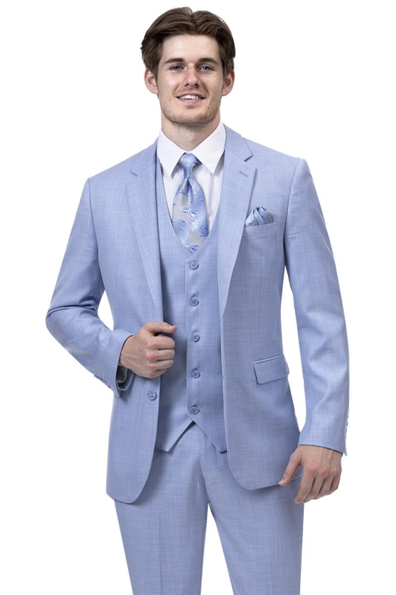EJ Samuel Men's Modern Fit Sky Blue Sharkskin Business Suit with 2 Buttons. 1 M18022-SkyBlue-42-Short  - from alligatorwarehouse.com