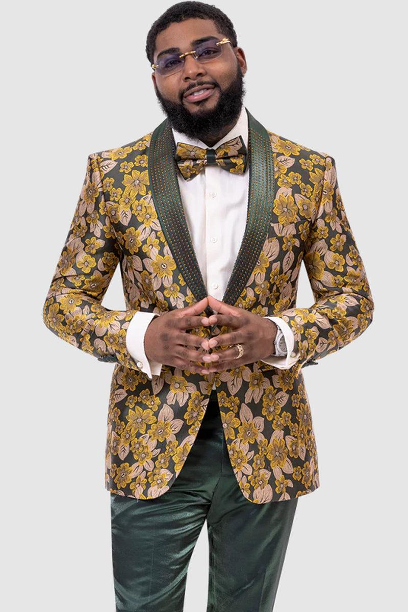 EJ Samuel Men's Paisley Tuxedo: Yellow & Green for Weddings & Proms 1 JP105-Green-36  - from alligatorwarehouse.com