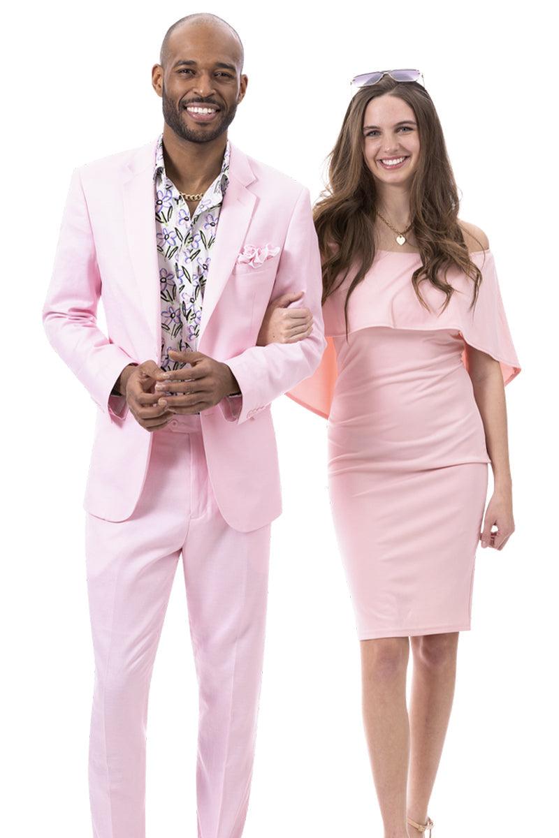 EJ Samuel Men's Pink Linen Summer Suit: Modern Fit and Classically Styled 2 M2792-Pink-40-Regular  - from alligatorwarehouse.com