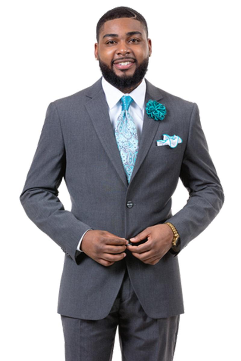 EJ Samuel Men's Ultra Slim Fit Business Suit: 2-Button Medium Grey 1 M18018-Lt.Gray-38-Regular  - from alligatorwarehouse.com