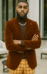 EJ Samuel | Modern Fit Velvet Blazer | Rust | 2-Button | Mens