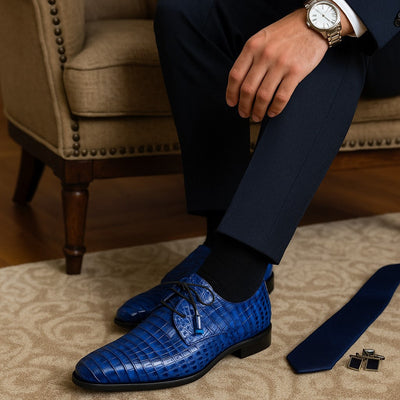 Marco Di Milano Lacio Electric Blue Caiman Crocodile Derby
