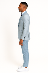 2024 Prom Special Blue Tuxedo Suit w/ Double-Breasted Vest by Tazzio