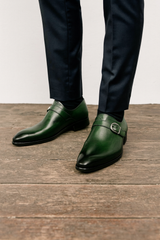 Mens Carrucci Classic Leather Fade Single D-Buckle Monk Strap Dress Shoe in Chestnut