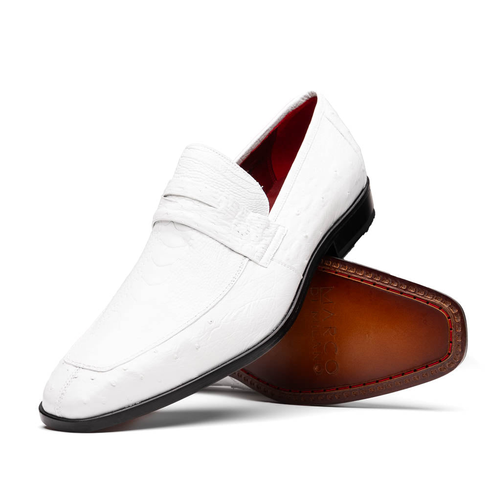 Marco Di Milano Fangio White Ostrich Penny Loafer 2 FANGIO_OSTRICH-OSTRICH LEG_WHITE_8  - from alligatorwarehouse.com