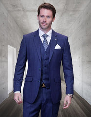 Mens 3 Piece 100% Wool Plaid Suit Classic Design Statement