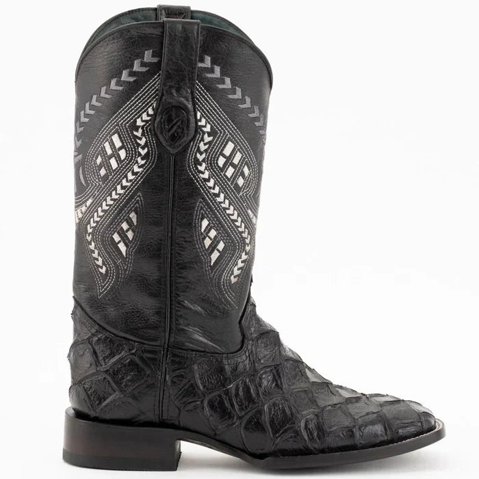 Ferrini Bronco Men's Print Pirarucu Fish Boots Handcrafted Black 4339304 5 43393-04-080-D  - from alligatorwarehouse.com