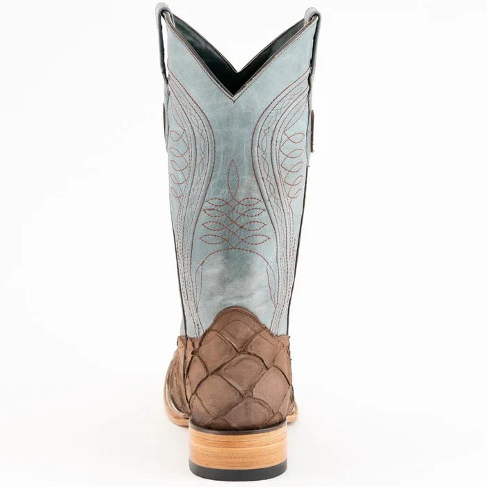 Ferrini Bronco Men's Print Pirarucu Fish Boots Handcrafted Brown 4339310 3 43393-10-080-D  - from alligatorwarehouse.com