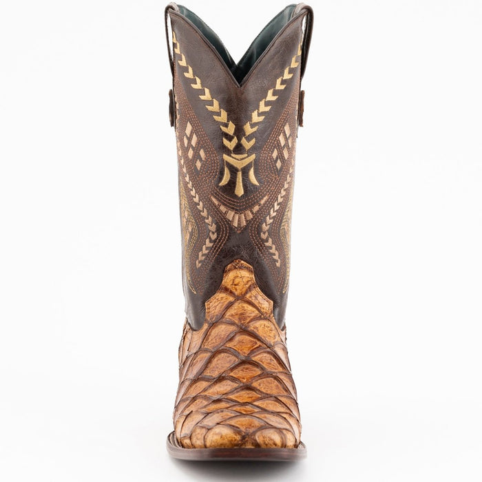Ferrini Bronco Men's Print Pirarucu Fish Boots Handcrafted Cognac 3   - from alligatorwarehouse.com