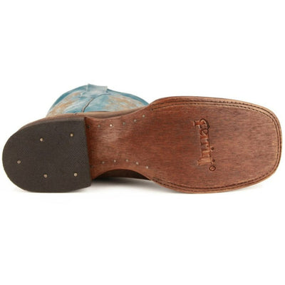 Ferrini Men's Hunter Square Toe Boots Handcrafted - Chocolate/Turquoise 5   - from alligatorwarehouse.com