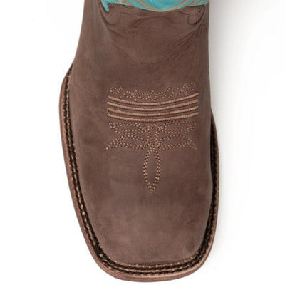 Ferrini Men's Hunter Square Toe Boots Handcrafted - Chocolate/Turquoise 3   - from alligatorwarehouse.com