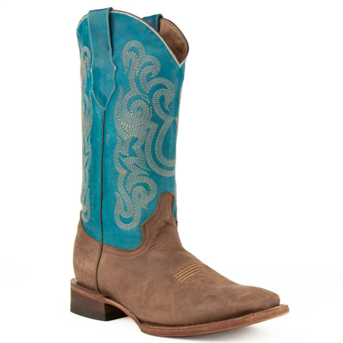 Ferrini Men's Hunter Square Toe Boots Handcrafted - Chocolate/Turquoise Ferrini Men's Hunter Square Toe Boots Handcrafted - Chocolate/Turquoise