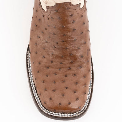 Ferrini Men's Colt Full Quill Ostrich Square Toe Boots Handcrafted Leather  - Kango Brown 2 SKU#9440  - from alligatorwarehouse.com