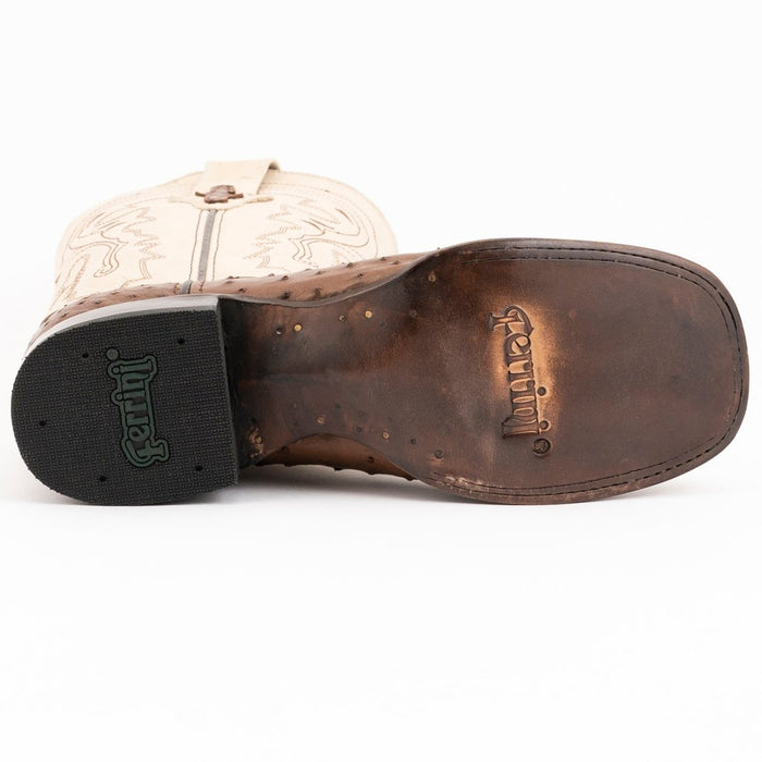 Ferrini Men's Colt Full Quill Ostrich Square Toe Boots Handcrafted - Kango Brown 2   - from alligatorwarehouse.com