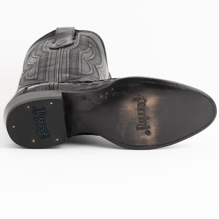 Ferrini Men's Dakota Belly Caiman Western Boots - Round Toe Handcrafted Black Ferrini Men's Dakota Belly Caiman Western Boots - Round Toe Handcrafted Black
