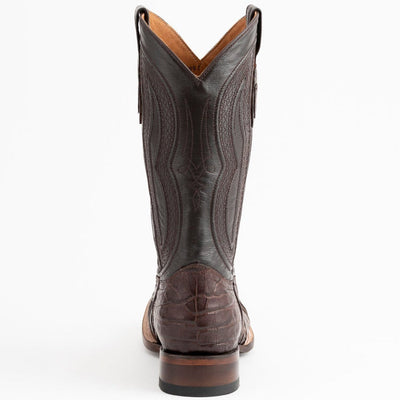 Ferrini Men's Dakota Belly Caiman Western Boots - Square Toe Handcrafted Chocolate 6   - from alligatorwarehouse.com