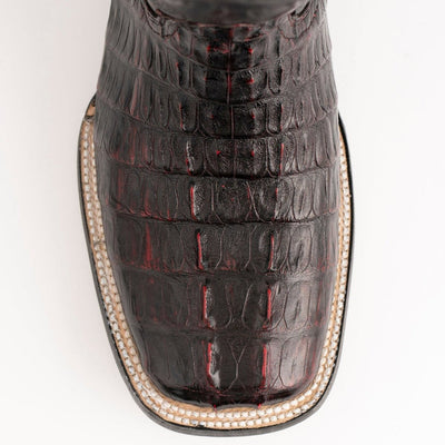 Ferrini Men's Dakota Hornback Caiman Boots - Square Toe Handcrafted Black Cherry 2   - from alligatorwarehouse.com