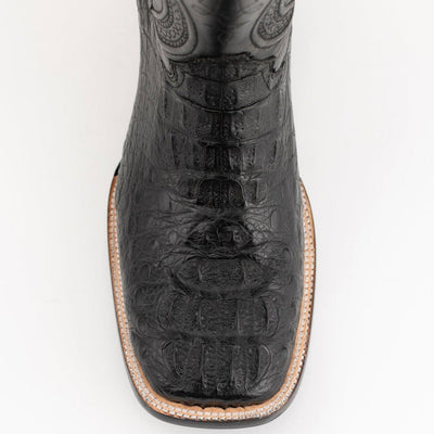 Ferrini Men's Dakota Hornback Caiman Western Boots - Square Toe Handcrafted Black 5   - from alligatorwarehouse.com
