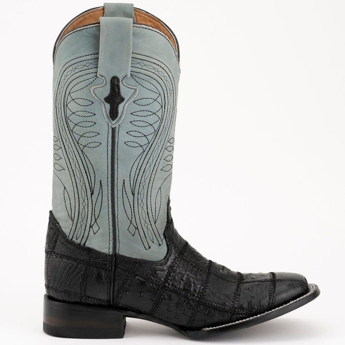 Ferrini Men's Pinto Patch Ostrich Square Toe Boots Handcrafted - Black Ferrini Men's Pinto Patch Ostrich Square Toe Boots Handcrafted - Black