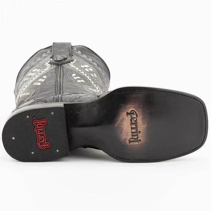Ferrini Women's Bronco Square Toe Boots Pirarucu Fish Print - Black 9339304 6 93393-04-060-B  - from alligatorwarehouse.com