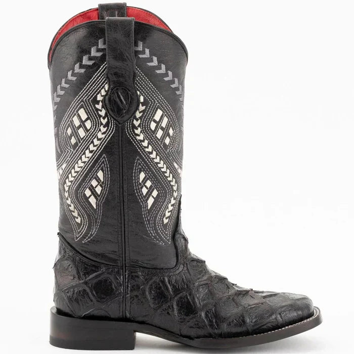 Ferrini Women's Bronco Square Toe Boots Pirarucu Fish Print - Black 9339304 3 93393-04-060-B  - from alligatorwarehouse.com
