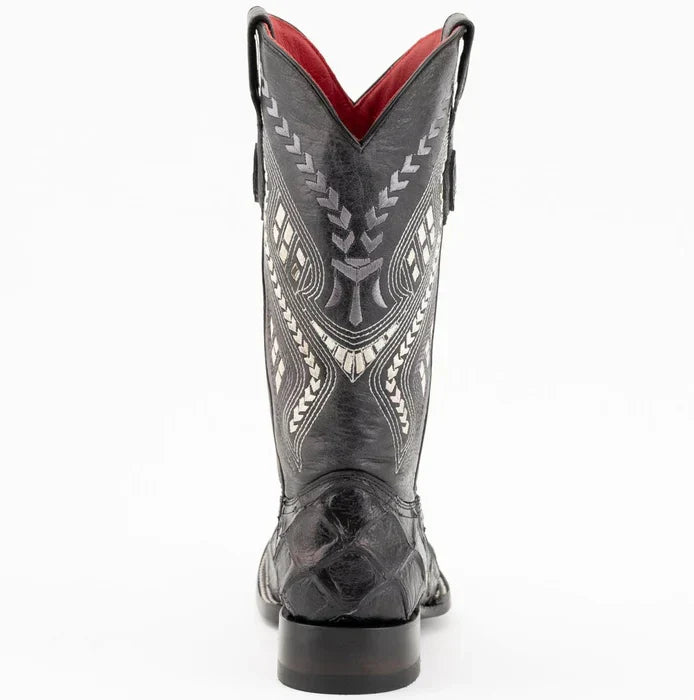 Ferrini Women's Bronco Square Toe Boots Pirarucu Fish Print - Black 9339304 4 93393-04-060-B  - from alligatorwarehouse.com