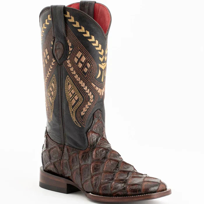 Ferrini Women's Bronco Square Toe Boots Pirarucu Fish Print - Chocolate 9339309 1 93393-04-060-B  - from alligatorwarehouse.com
