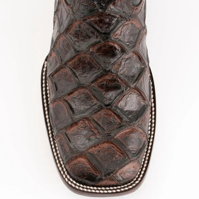 Ferrini Women's Bronco Square Toe Boots Pirarucu Fish Print - Chocolate 9339309 3 93393-04-060-B  - from alligatorwarehouse.com