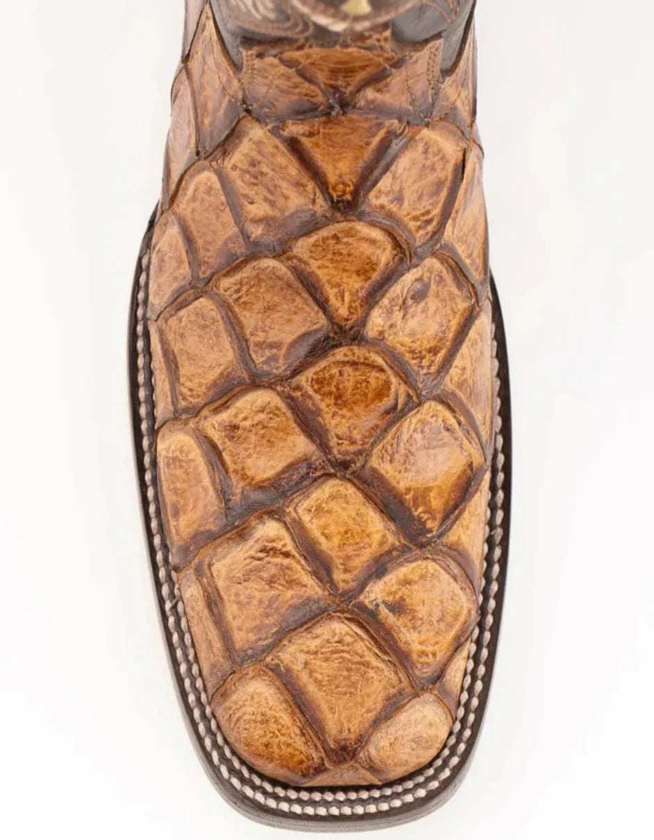 Ferrini Women's Bronco Square Toe Boots Pirarucu Fish Print - Cognac 2 93393-61-060-B  - from alligatorwarehouse.com