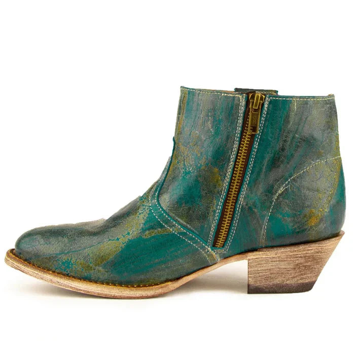 Ferrini Women's Fringe Round Toe Ankle Boots Handcrafted - Turquoise 6101150 6 61011-50-060-B  - from alligatorwarehouse.com