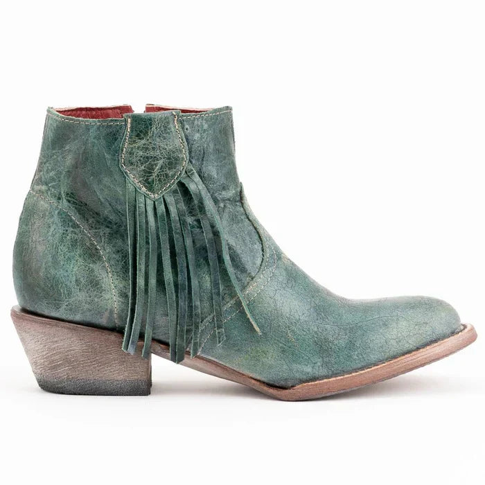 Ferrini Women's Fringe Round Toe Ankle Boots Handcrafted - Turquoise 6101150 2 61011-50-060-B  - from alligatorwarehouse.com