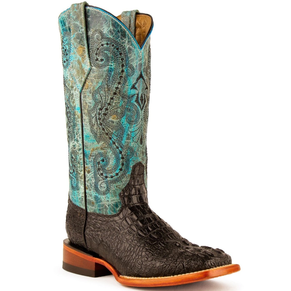 Ferrini Women's Stampede Square Toe Boots Crocodile Print - Black/Teal  9039350 Ferrini Women's Stampede Square Toe Boots Crocodile Print - Black/Teal  9039350