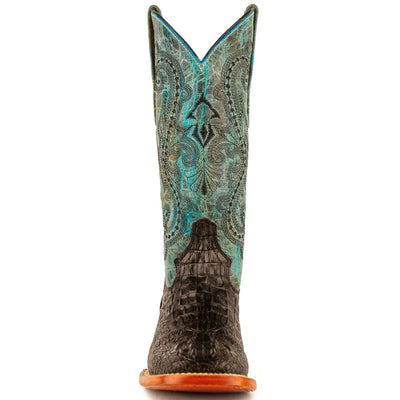 Ferrini Women's Stampede Square Toe Boots Crocodile Print - Black/Teal  9039350 5 9039350060B  - from alligatorwarehouse.com